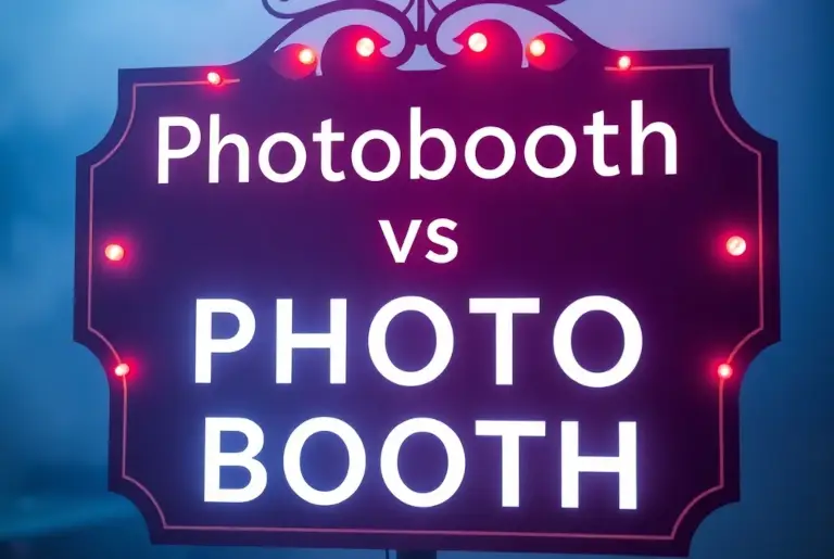 an image with a sign reading "Photobooth vs. Photo Booth"