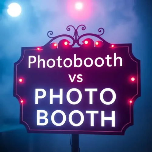 Is photobooth one word or two? An image with a sign reading "Photobooth vs. Photo Booth"